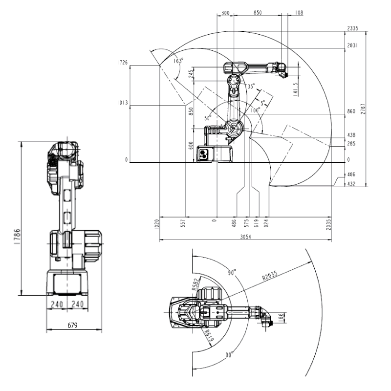 ROBOT SIZE DIMENSION & MAXIMUM MOTION RANGE VBRP10-1